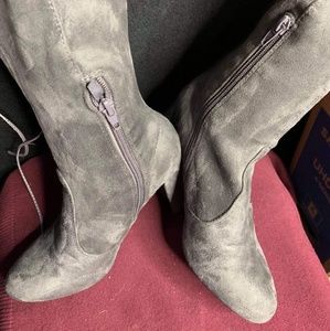 Gray thigh high boots